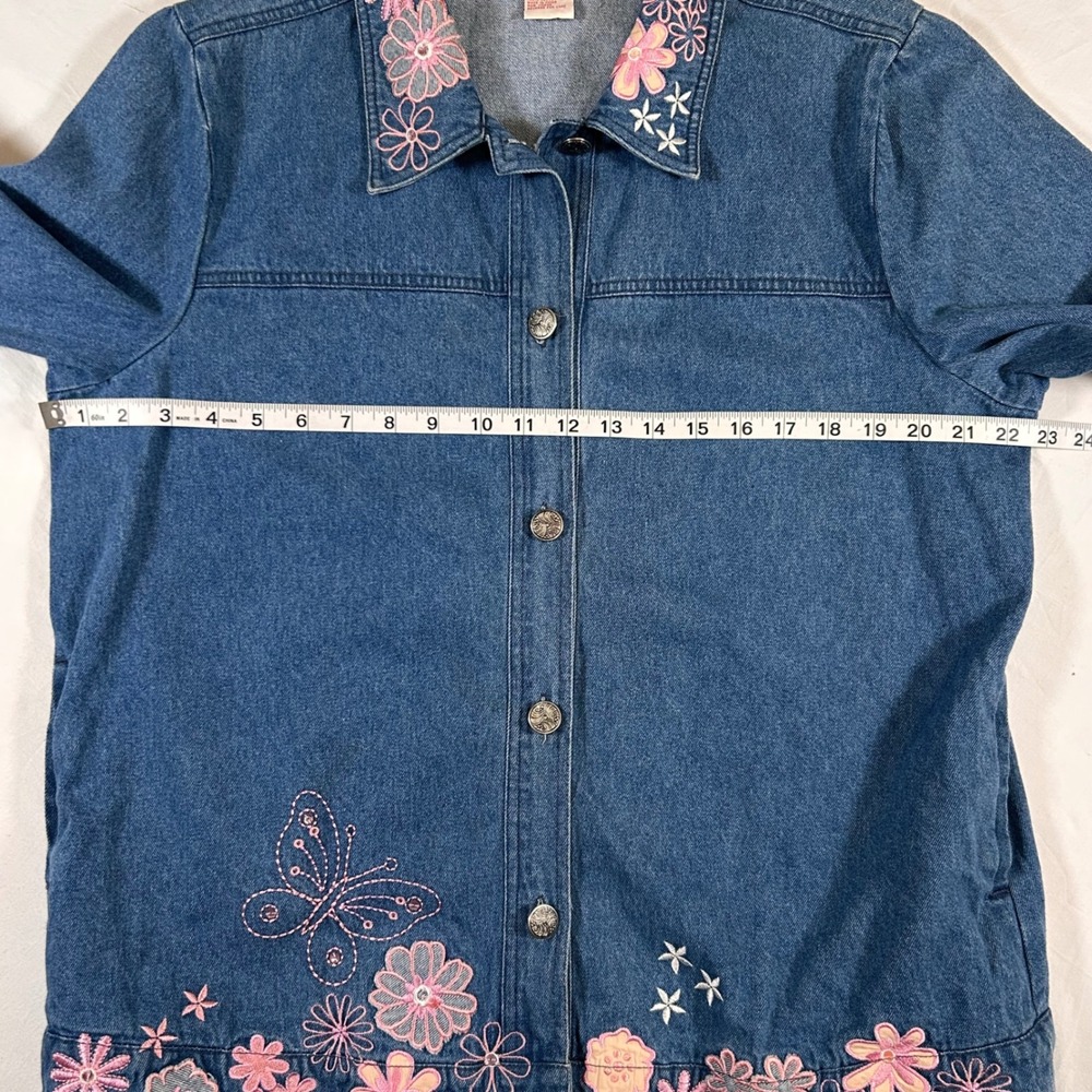 Toffee & Apple Womens L Embroidered Floral Butterfly Denim Jacket Cottagecore - Picture 3 of 9